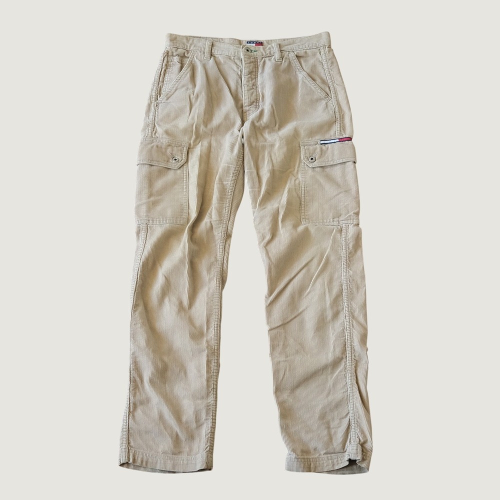 Tommy‎ Hilfiger Cargo Pants Women Tan Corduroy Gorpcore 7 Utility 90s Style